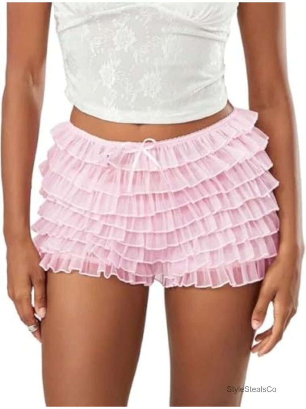Women Lace Ruffled Layered Bloomer Shorts Y2k Fairy Tiered Retro